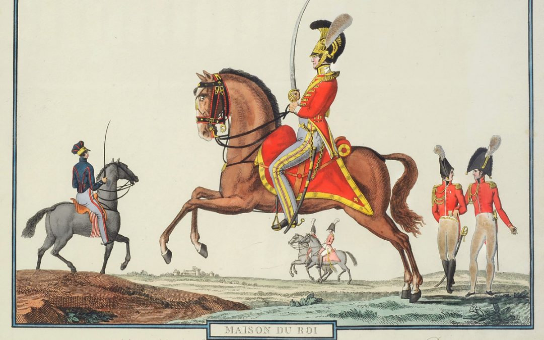 Messieurs les Chevau-Légers du Roi 1814, gravure du temps publiée chez Martinet, Restauration